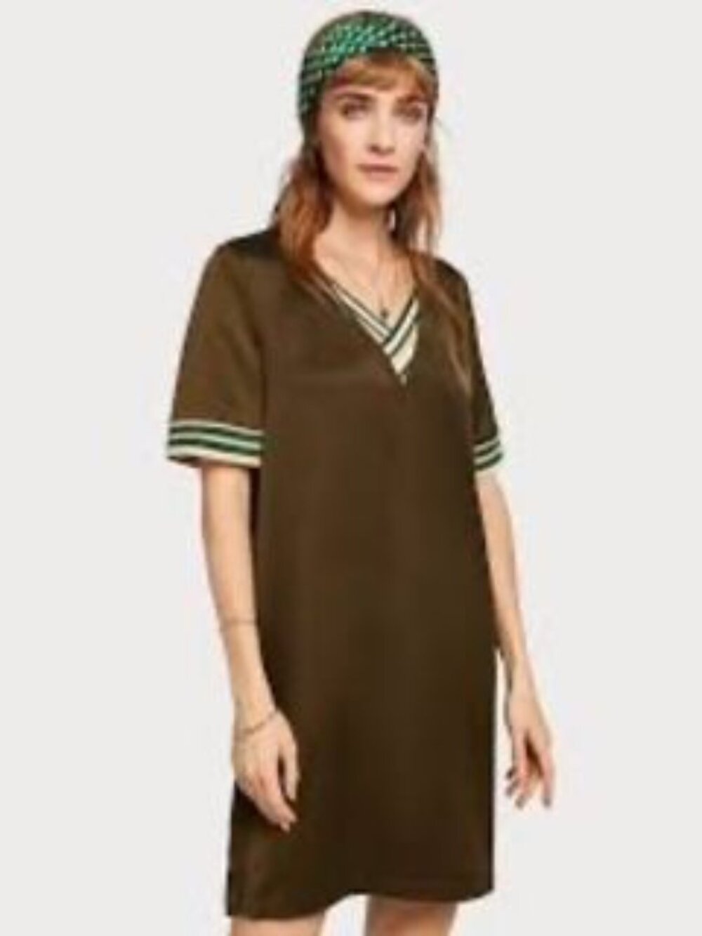 SCOTCH & SODA olive green satin short sleeve t-shirt dress XS